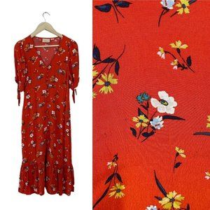 Maeve By Anthropologie 4 Eudora Dress Midi Button Front Floral Red Womens READ